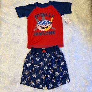 Swiggles Swimsuit Toddler Boys Size 2T Red Blue Shark Two Piece Set